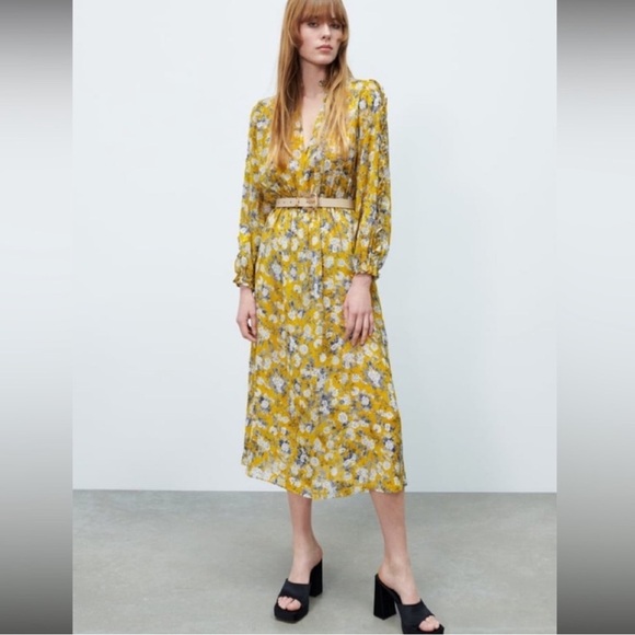 NWT ZARA Floral Print Chiffon Boho Midi Dress S - Picture 1 of 14